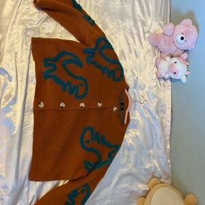 Rawr Means I Love You Boxy Button Up Cardigan in Ginger